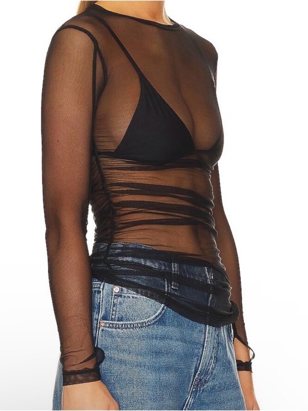New! Free People FP intimately last layer long sleeve sheer black top size xs